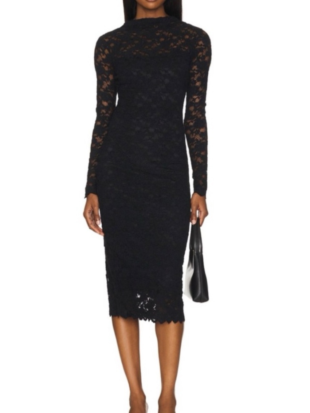 Steve Madden Black Lace Long-Sleeve Midi Dress